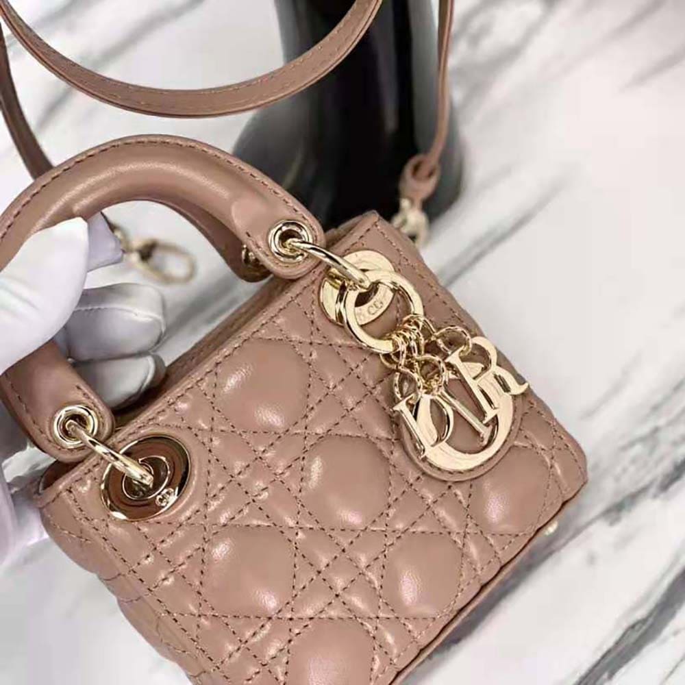 TÚI Dior Women Micro Lady Dior Bag Rose Des Vents Cannage Lambskin