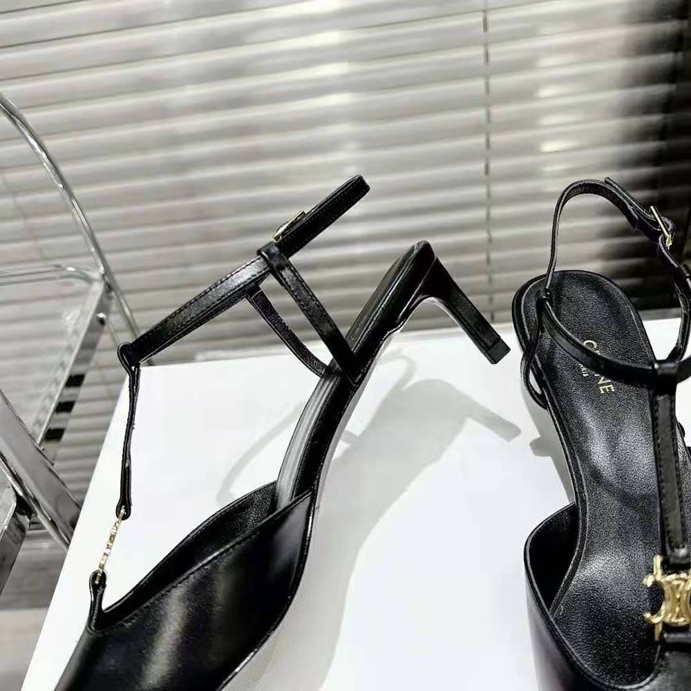 GIÀY Celine Women Kitten with Triomphe T-Bar Strap in Calfskin-Black