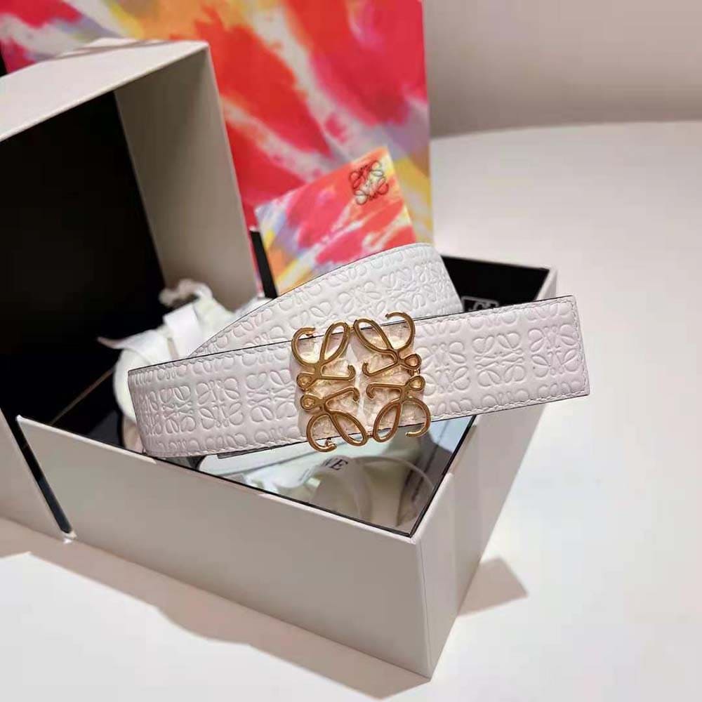 DÂY LƯNG Loewe Women Anagram Belt in Silk Calfskin-White