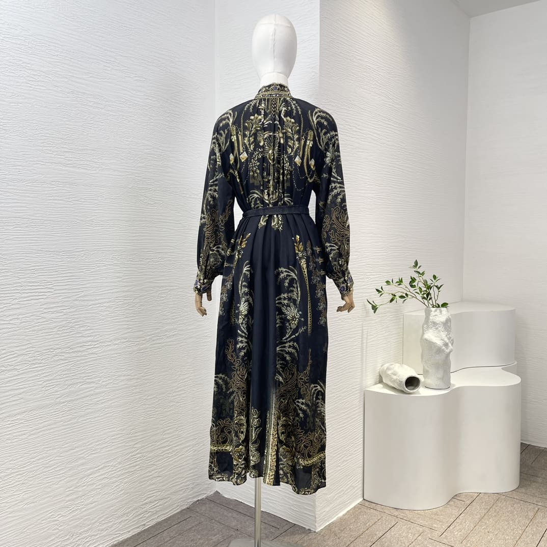 VÁY ZIMMERMANN Vintage black Floral Print Long Sleeve Midi Dress High Classy