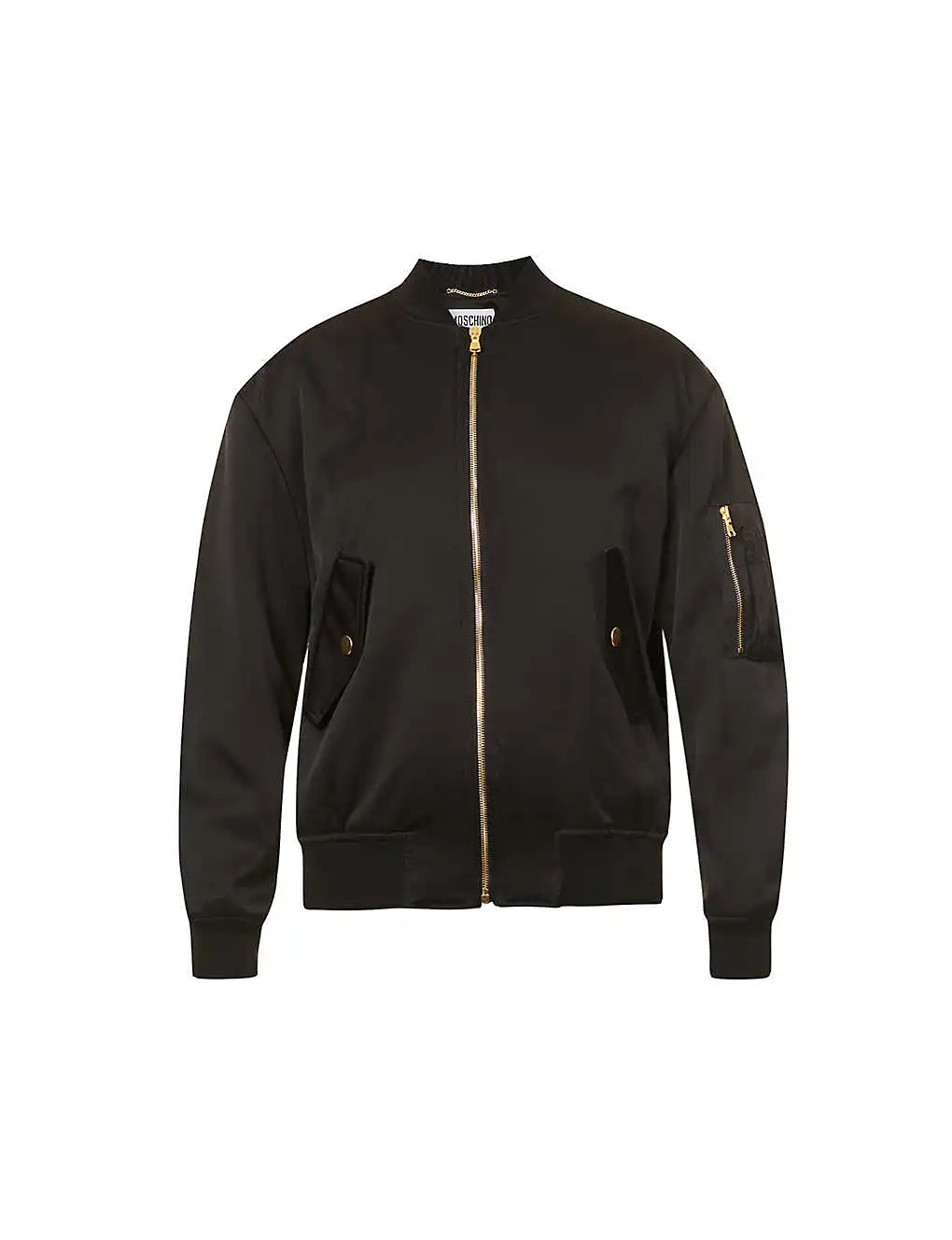 ÁO MOSCHINO Logo-embossed shawl-neck woven bomber jacket