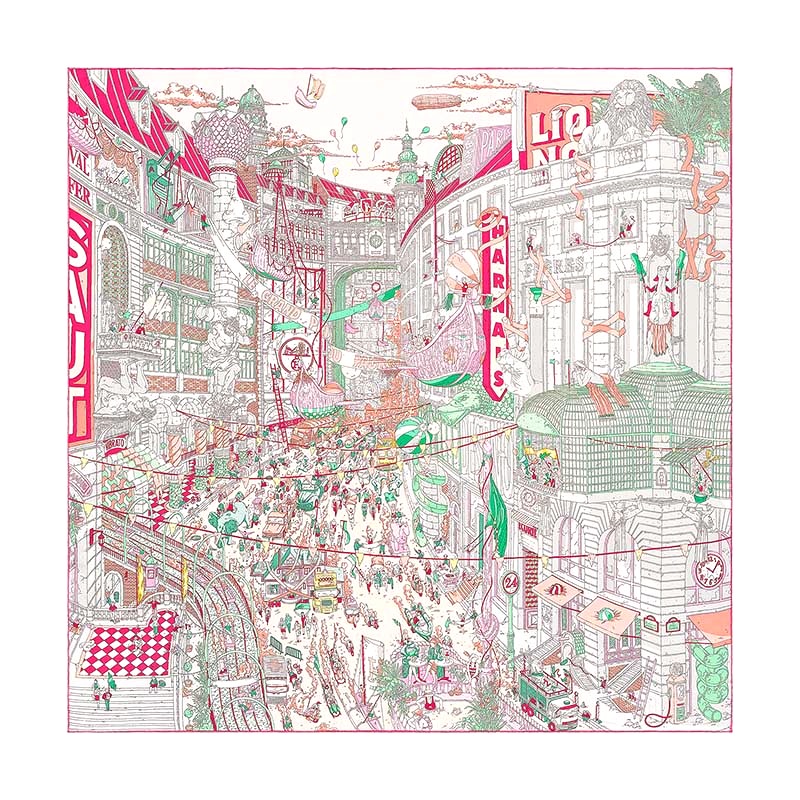 KHĂN Hermes Women Le Grand Prix Du Faubourg Scarf 90-White