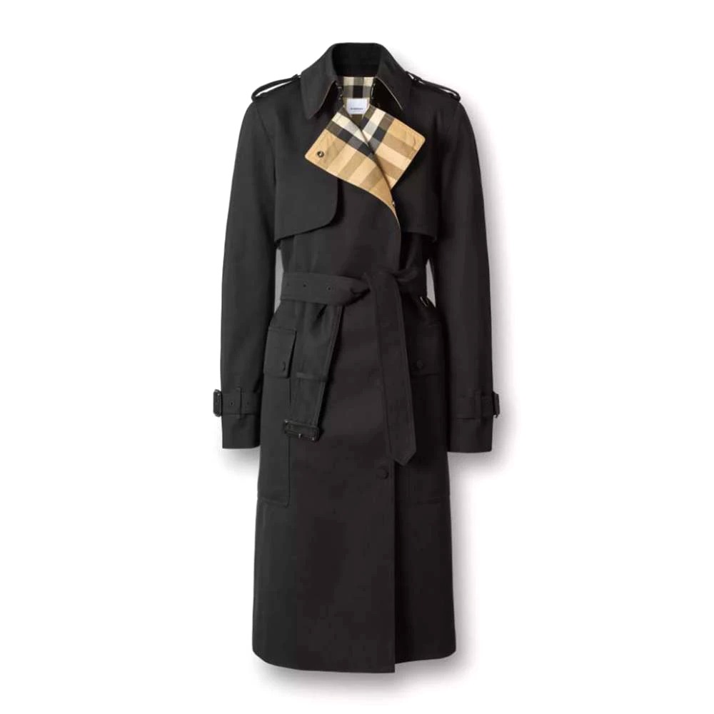 vintage check panel cotton gabardine trench coat
