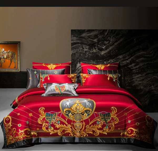 BỘ CHĂN GA GỐI Niki Red Egyptian Cotton Embroidered Duvet Cover Set
