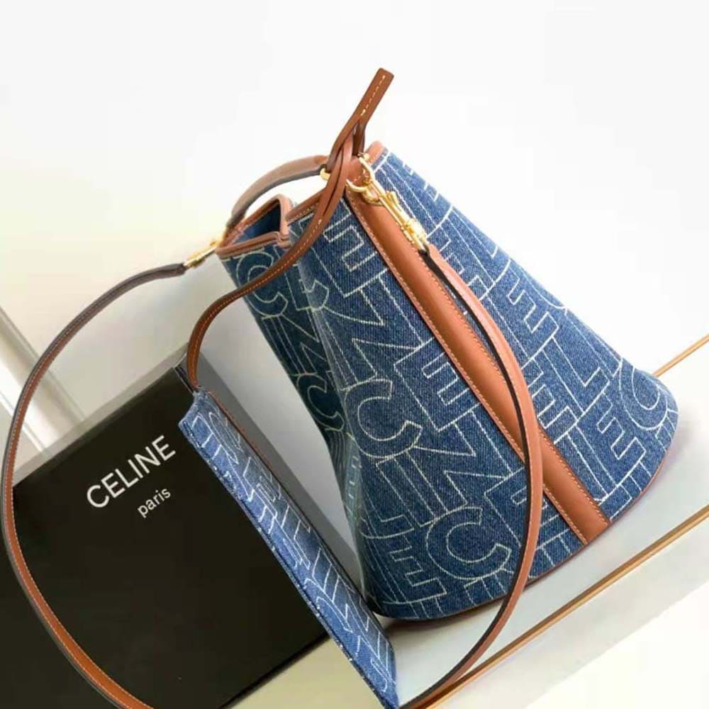 TÚI Celine Women Bucket 16 Bag in Denim with Celine All-Over Print-Navy