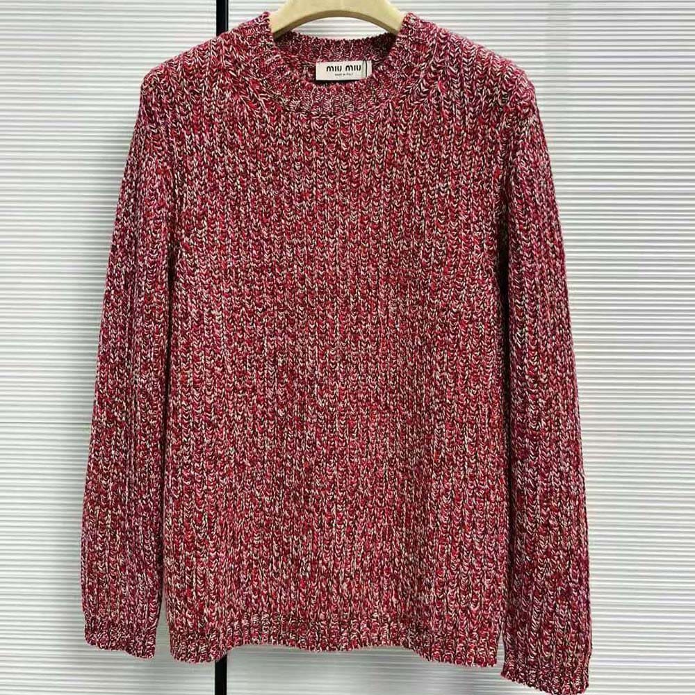 ÁO Miu Miu Women Wool and Cashmere Sweater with Knit Logo Patch-Pink