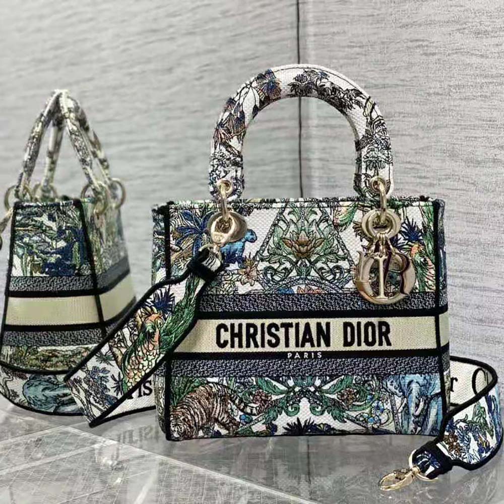 TÚI Dior Women Medium Lady D-lite Bag White Multicolor Étoile de Voyage Embroidery