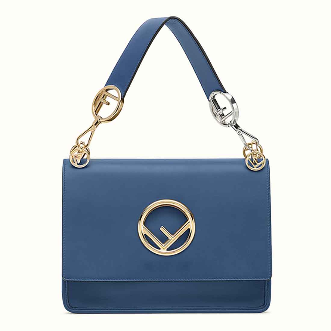 TÚI Fendi KAN I F Top Flap Leather Bag with Strap-Navy