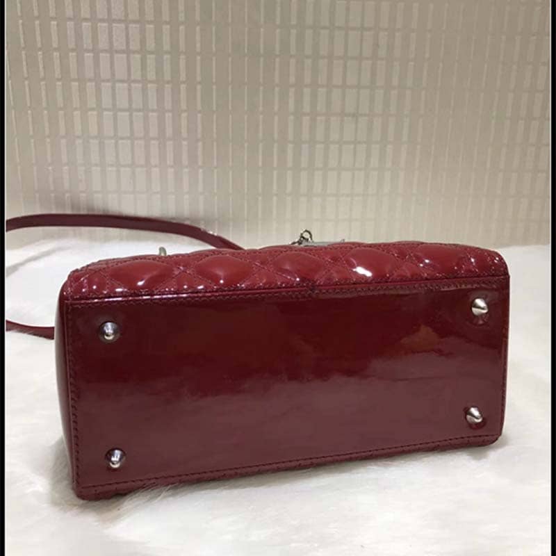 TÚI Dior Lady Dior Bag in Patent Cannage Calfskin-Maroon