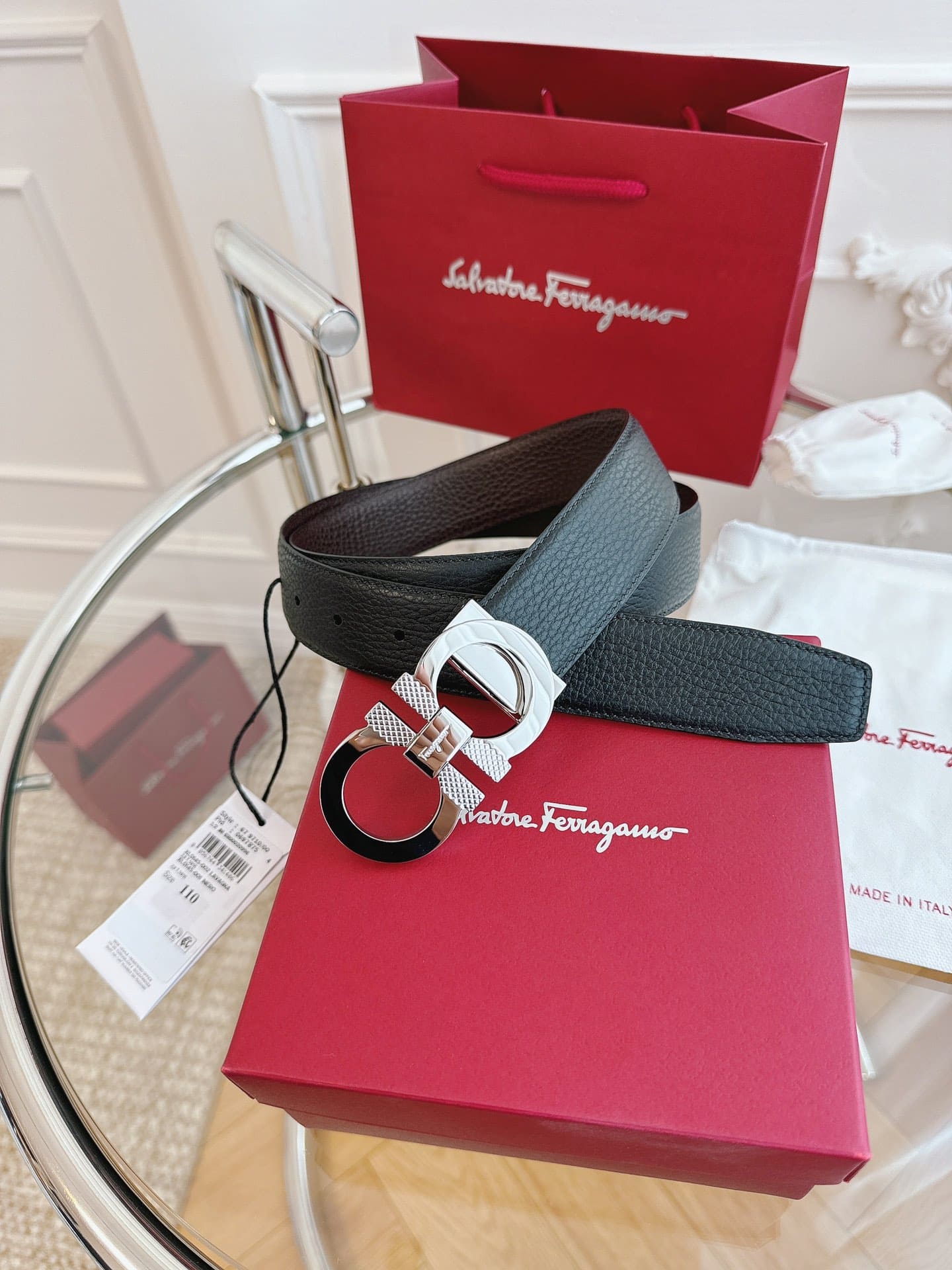 DÂY LƯNG Salvatore Ferragamo Adjustable Gancini Belt Khóa bạc