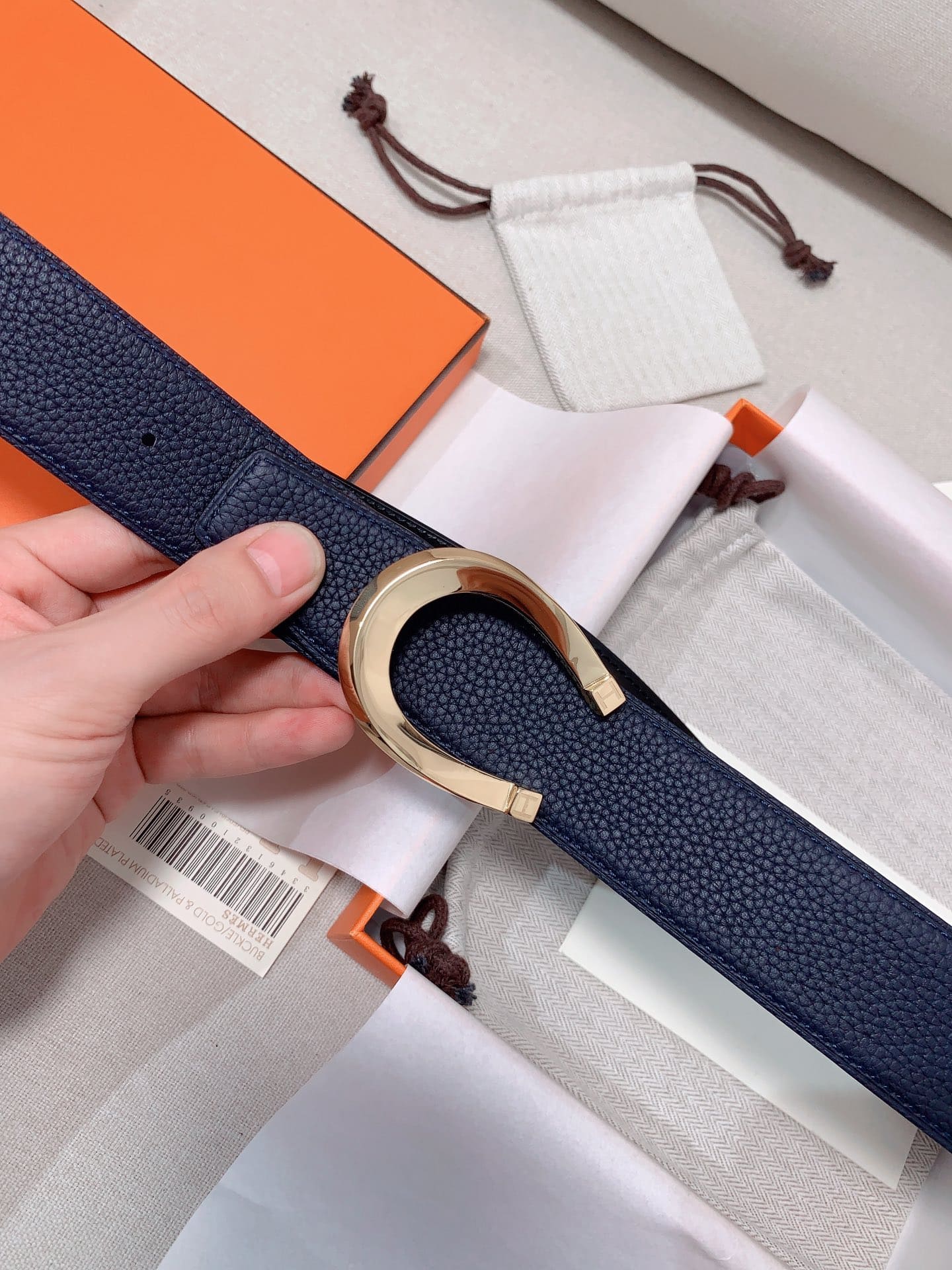 DÂY LƯNG HERMES Horseshoe Togo leather hai mặt khóa vàng