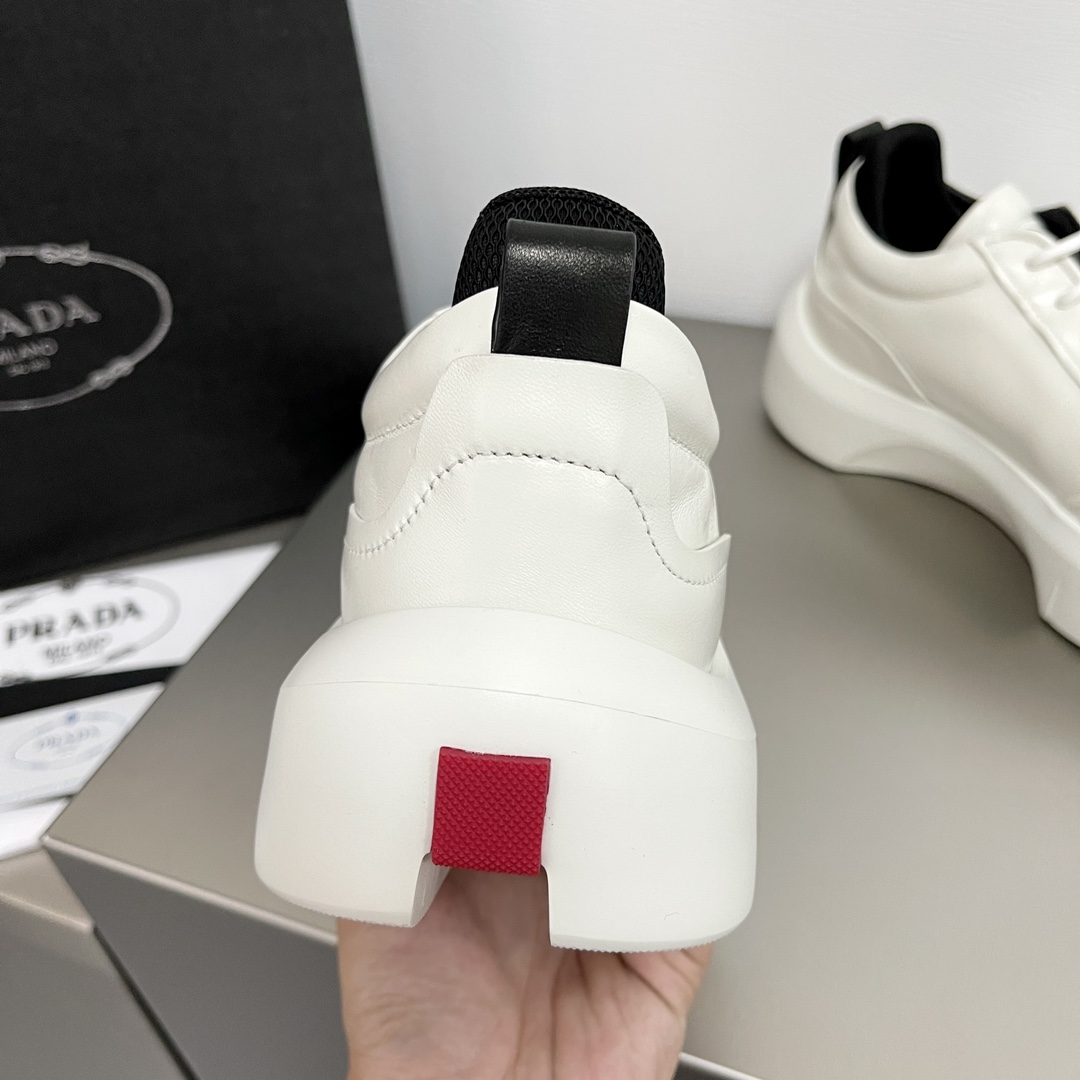 GIÀY PRADA Leather and Re-Nylon Sneakers White