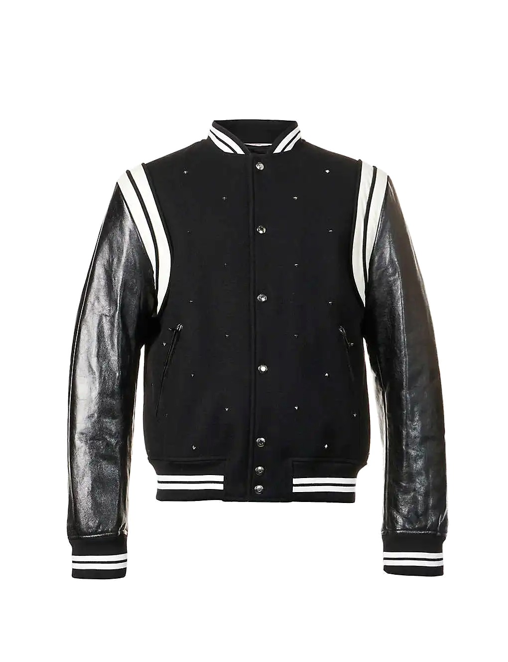 ÁO VALENTINO Rockstud studded wool-blend and leather bomber jacket