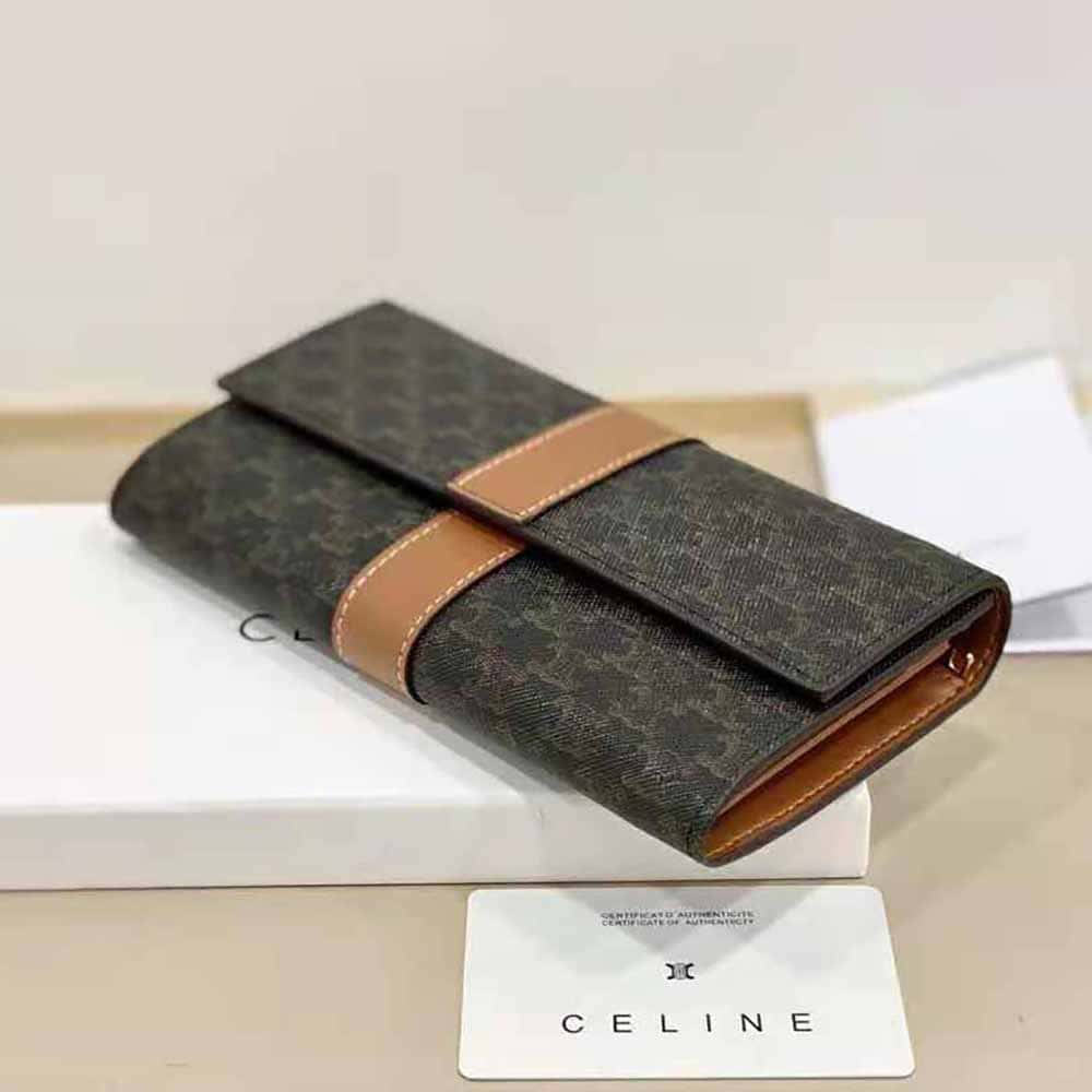 Ví Celine Women Large Flap Wallet in Triomphe Canvas and Lambskin