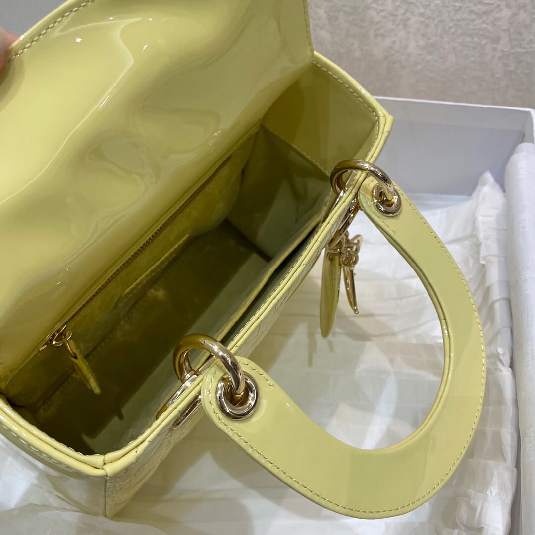 TÚI CHRISTIAN DIOR LADY DIOR Cannage Calfskin Gloss Yellow Top Quality