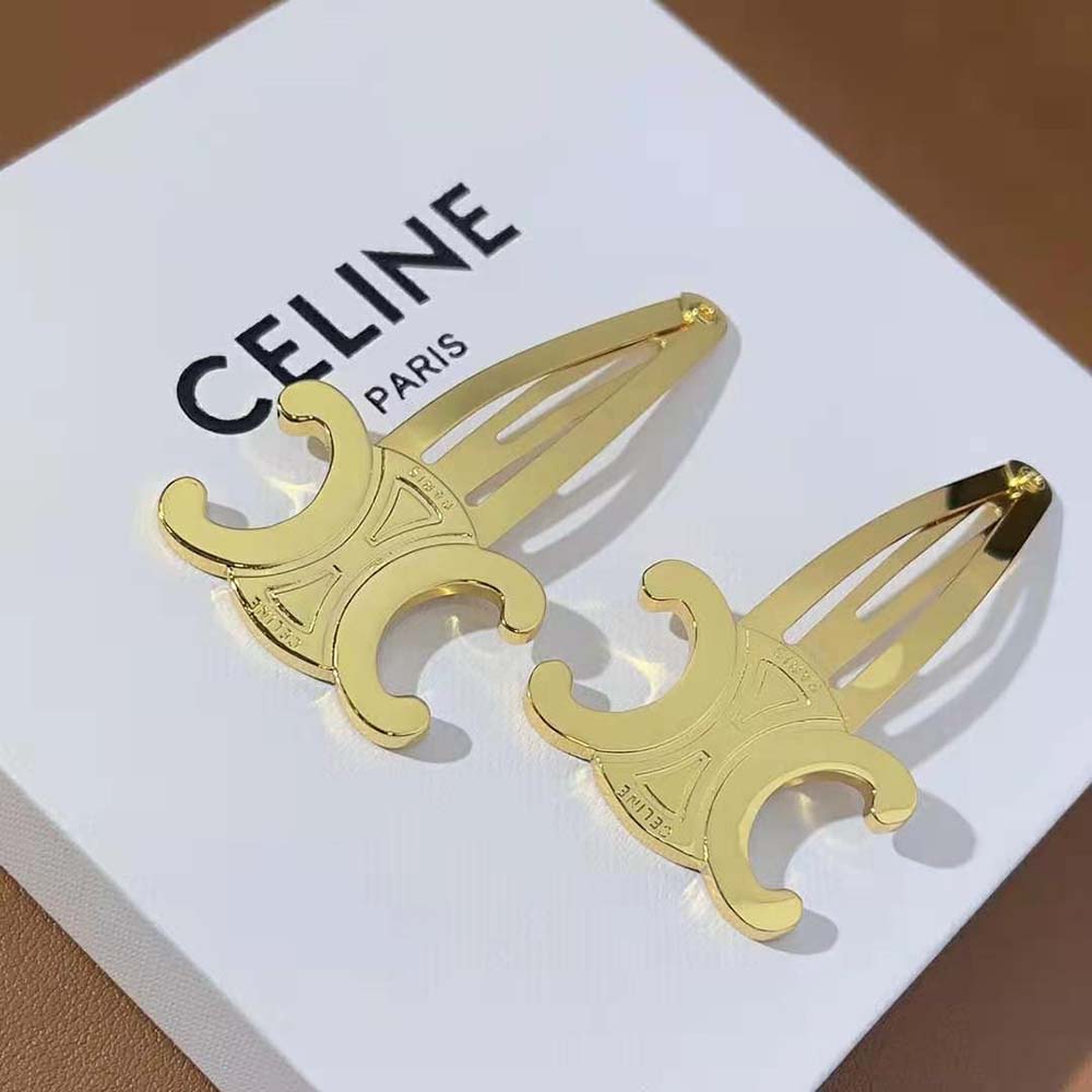 Kẹp tóc Celine Triomphe Snap Hair Clips in Brass with Gold Finish and Steel