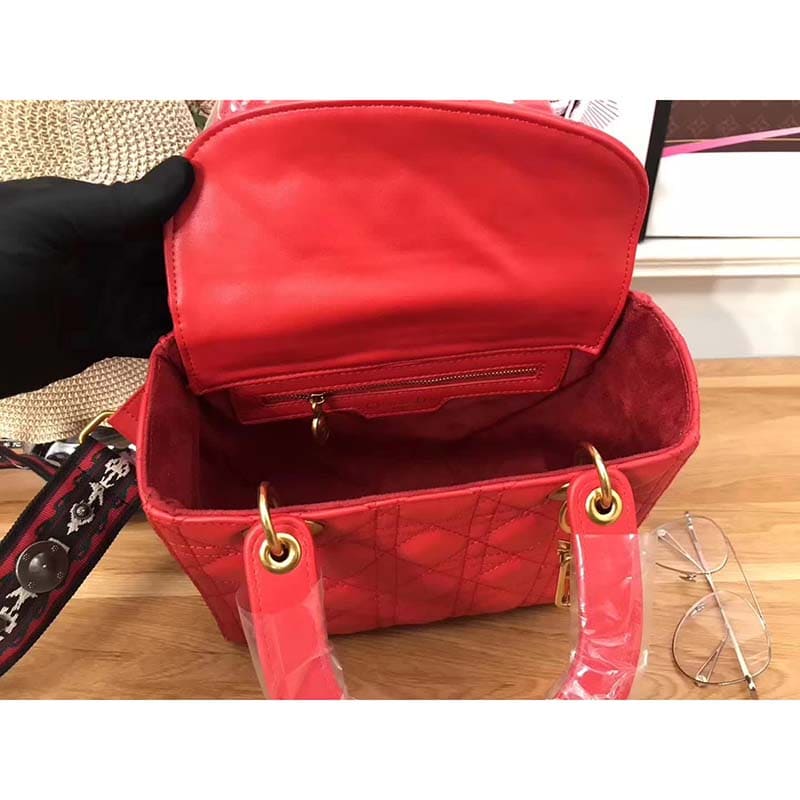 TÚI Dior My Lady Dior Bag in Cannage Lambskin-Red