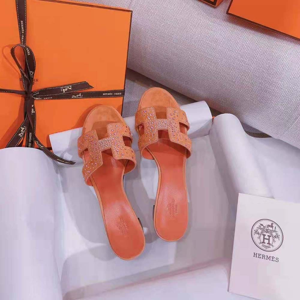 DÉP Hermes Women Oasis Sandal in Suede Goatskin-Pink