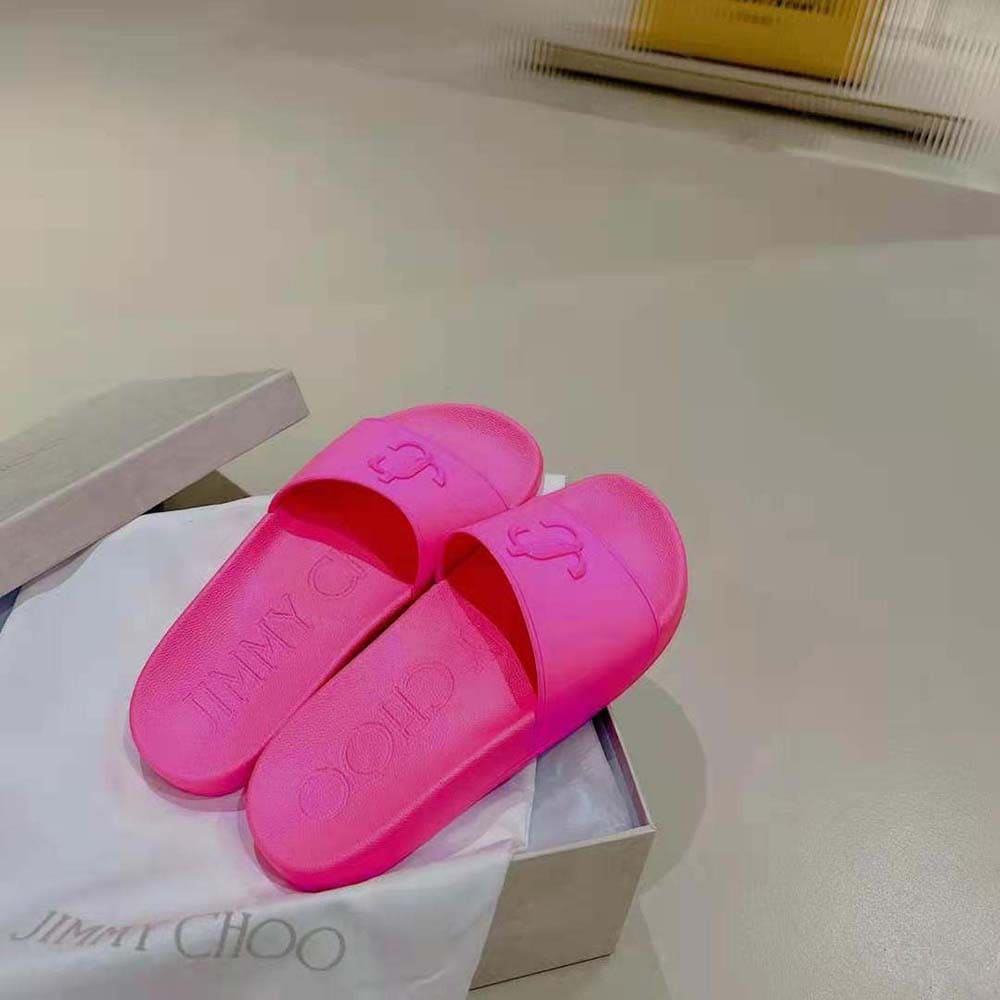 DÉP Jimmy Choo Women Port/F Neon Pink Rubber Slides with JC Monogram