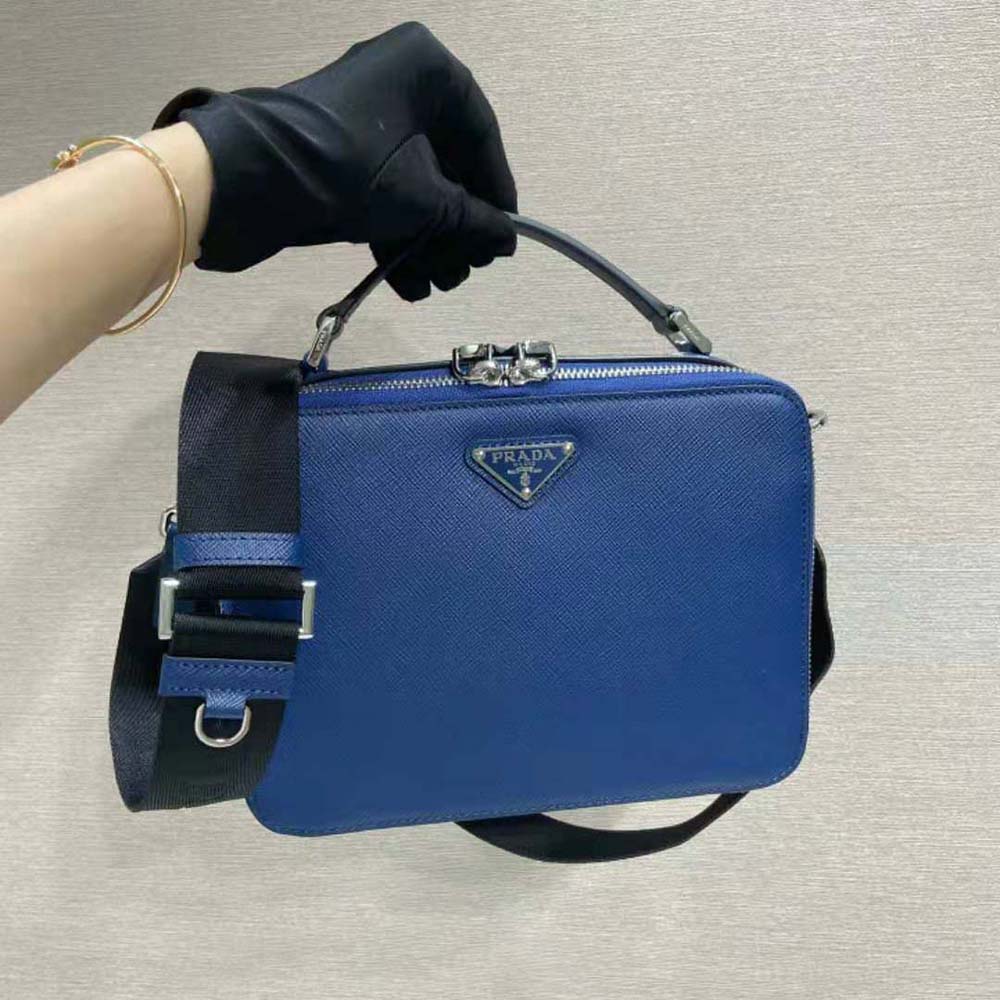 TÚI Prada Men Brique Saffiano Leather Bag-Navy