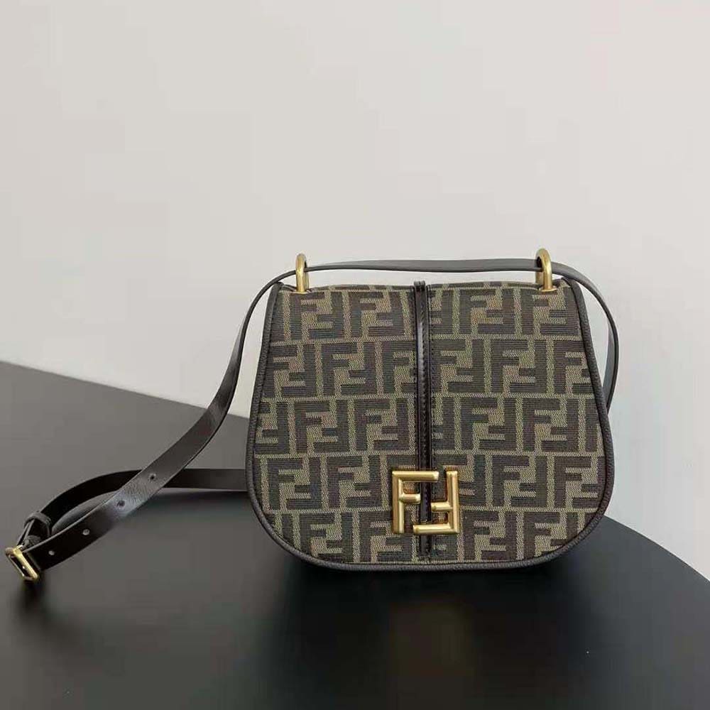 TÚI FENDI Women C’mon Small Brown FF Jacquard Fabric Bag