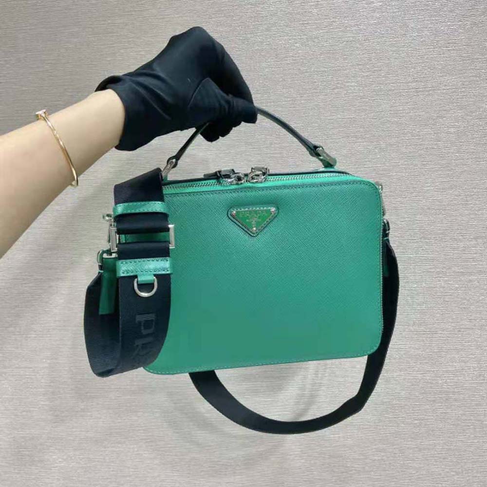 TÚI Prada Men Brique Saffiano Leather Bag-Green