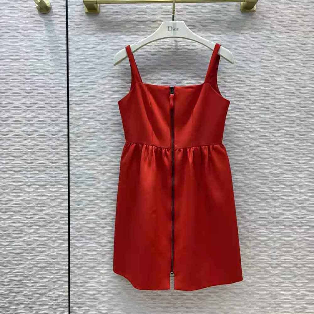 Váy Dior Women Short Zipped Dress Red Double-Sided Wool