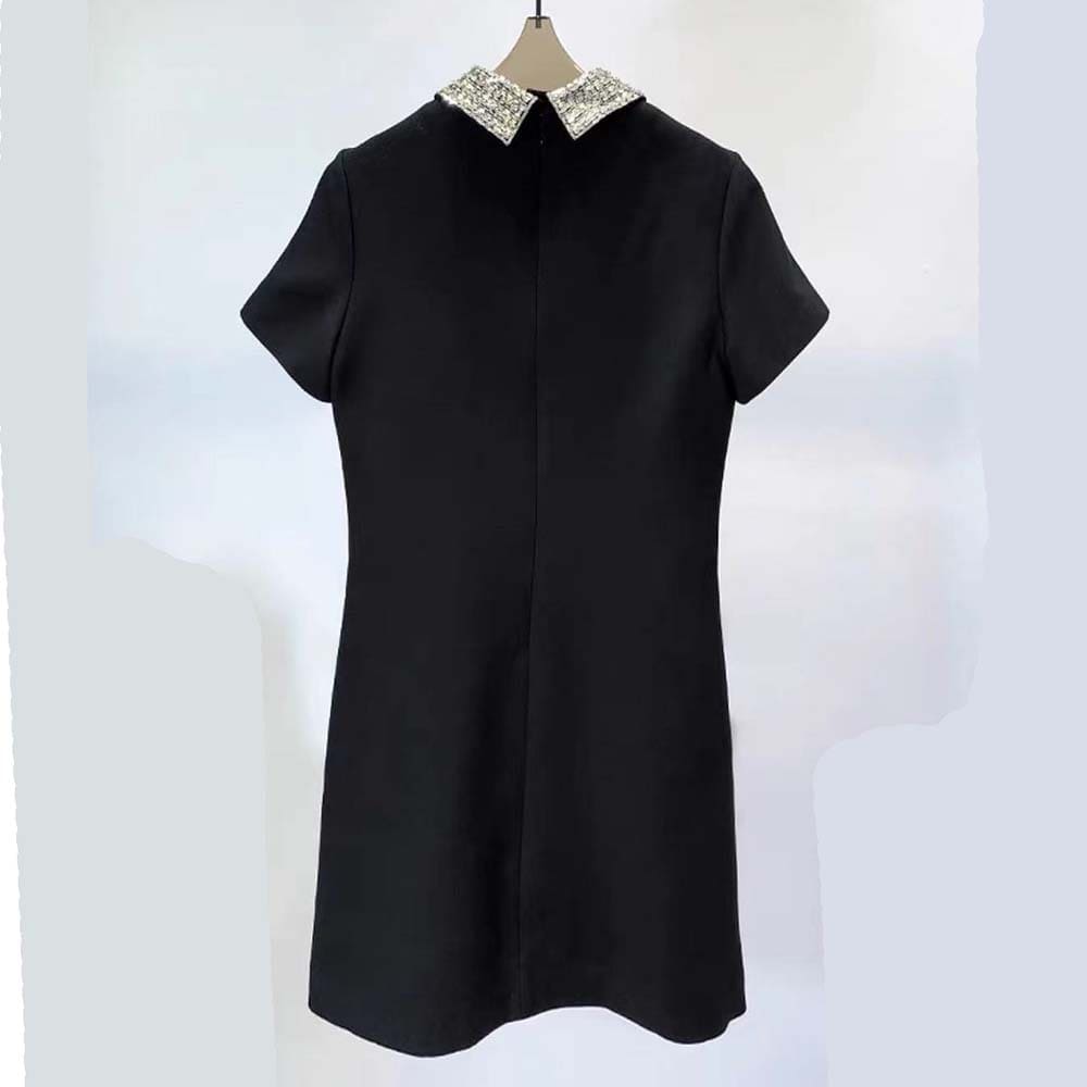 VÁY Valentino Women Embroidered Crepe Couture Short Dress-Black