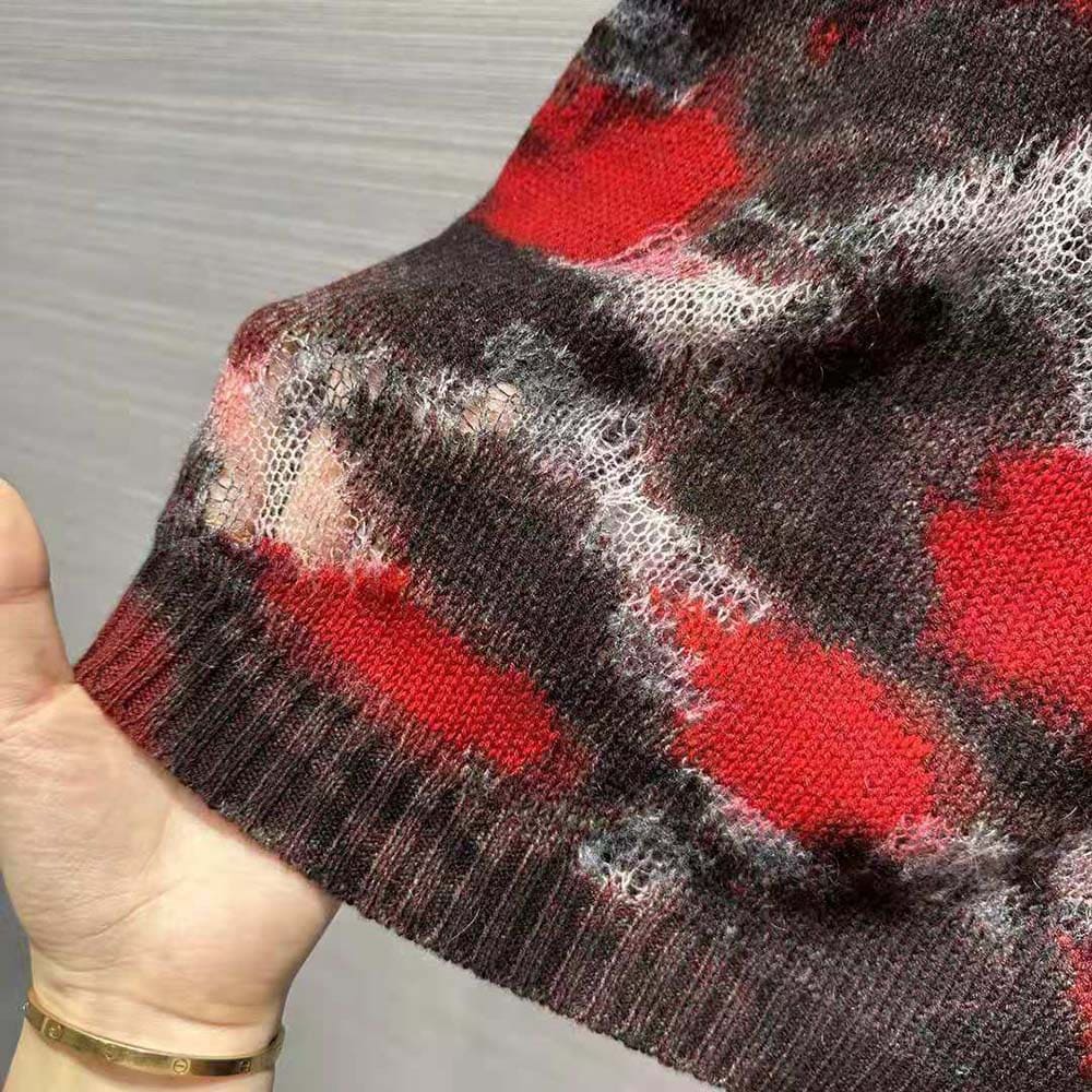 ÁO Dior Sweater Red Multicolor Technical Cashmere Mohair and Wool Knit with Dior Roses Motif