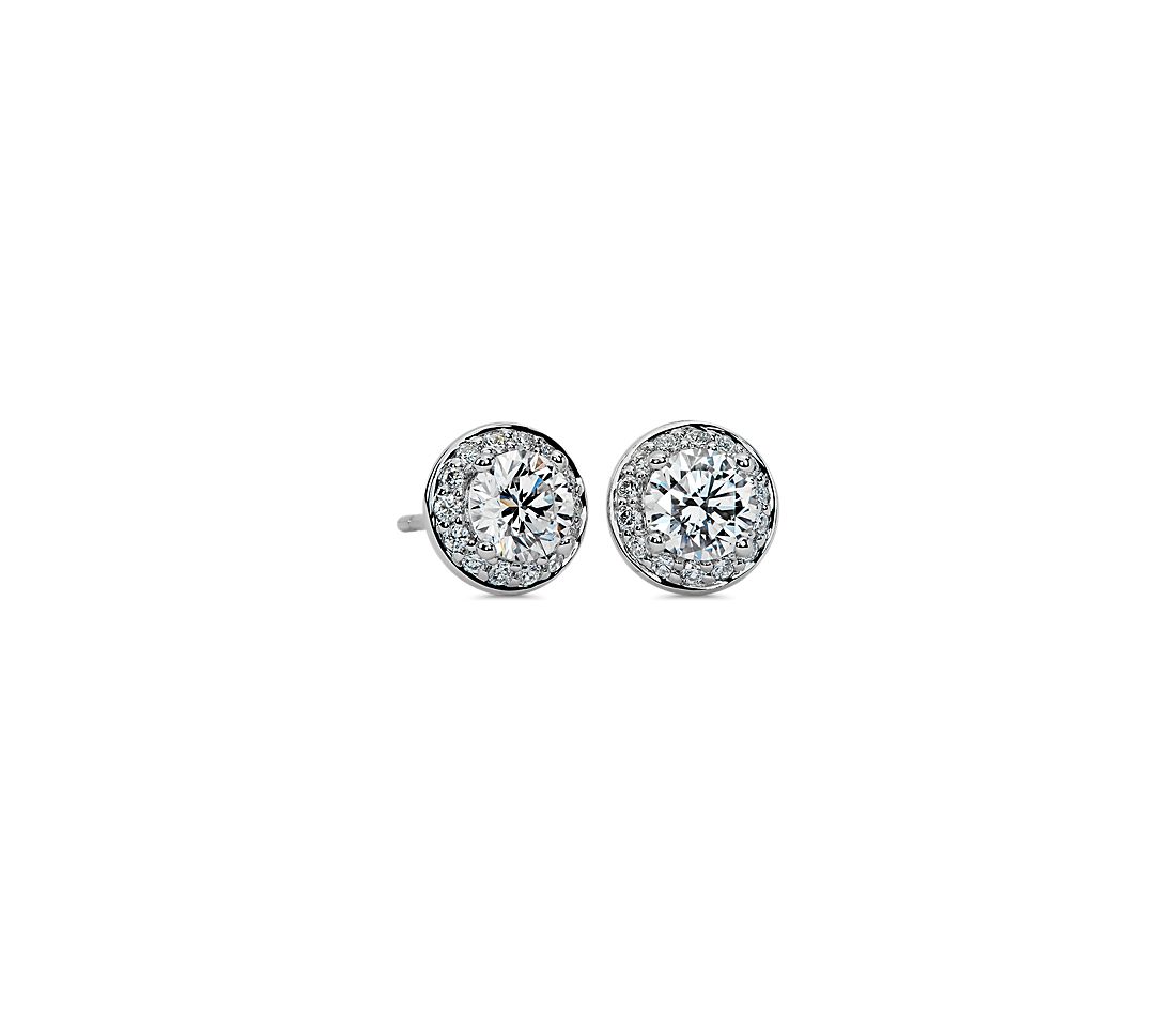 Bông tai vàng trắng 18K Au750 Moissanite Diamond Round Halo Earrings