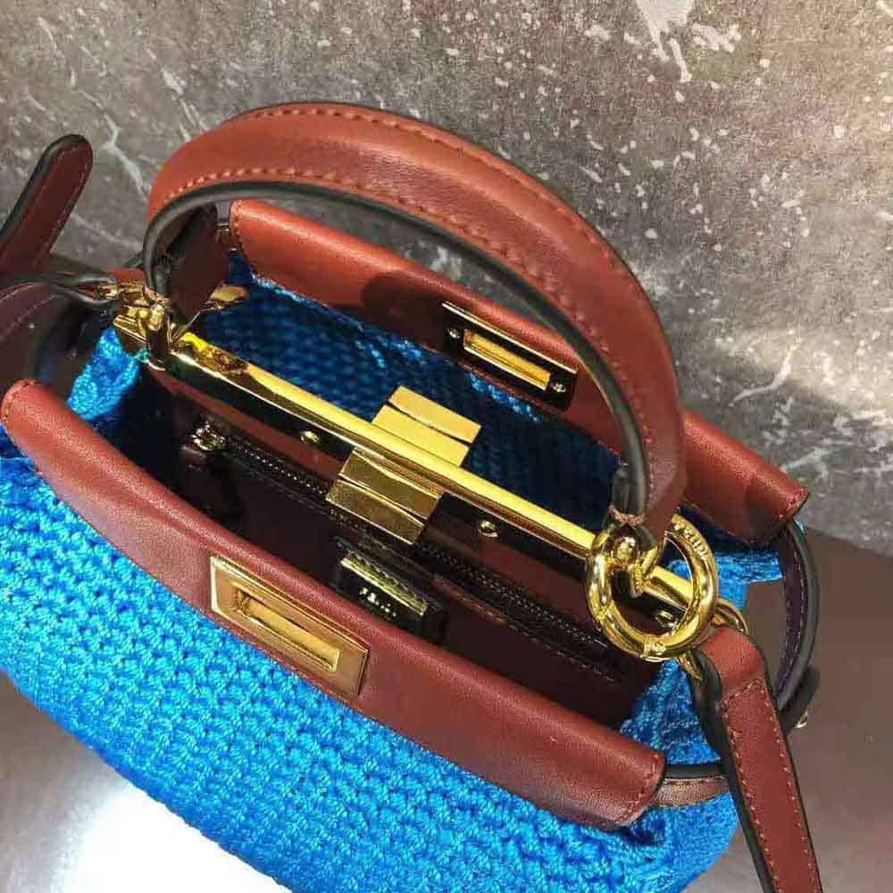 TÚI FENDI Women Peekaboo Mini Cotton Crochet Bag-Blue