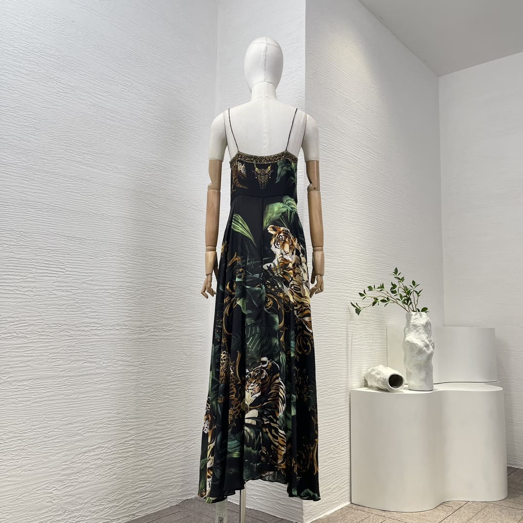 VÁY CAMILLA WorldCloset Tiger Print Font Bow Midi Dress High Classy