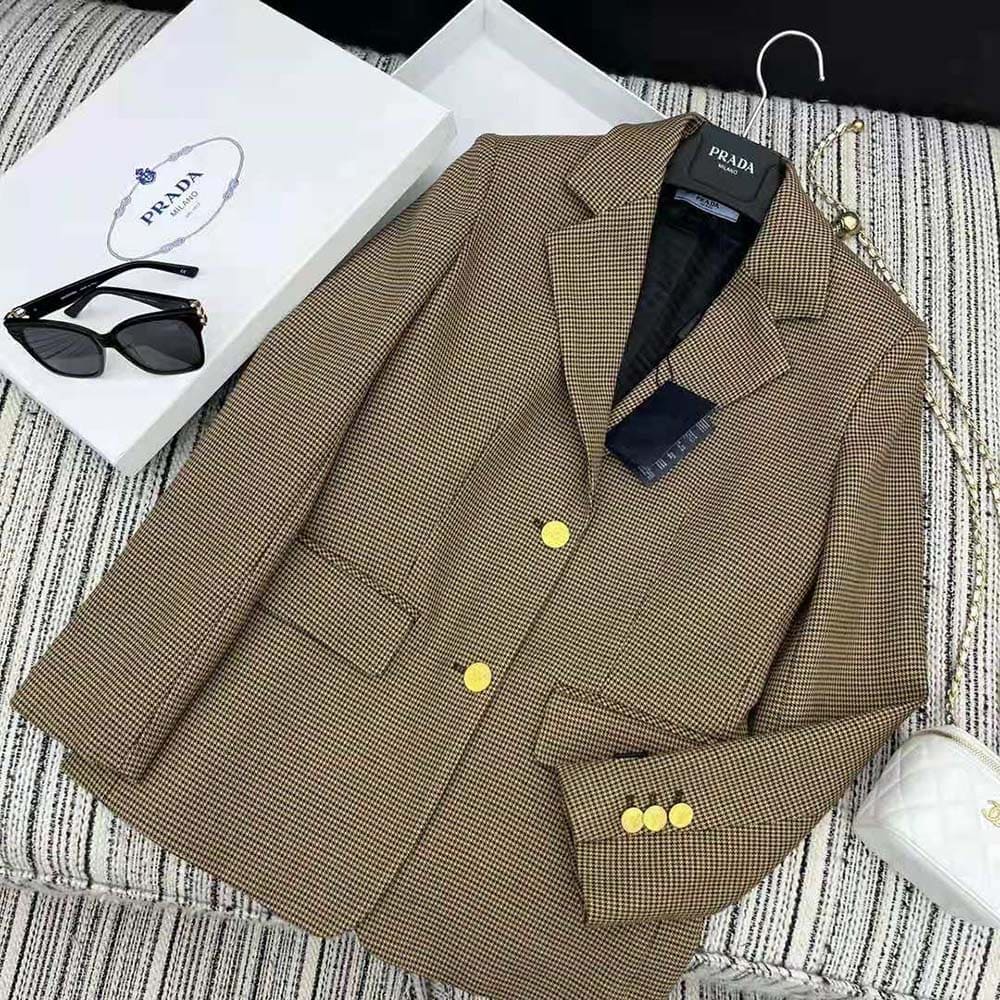 ÁO Prada Women Single-breasted Houndstooth Check Jacket