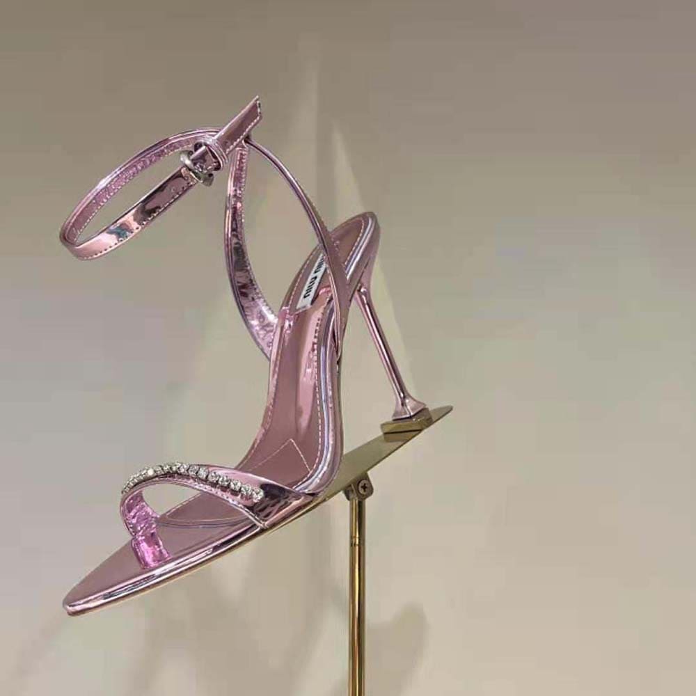 GIÀY Miu Miu Women Metallic Leather Sandals-Pink