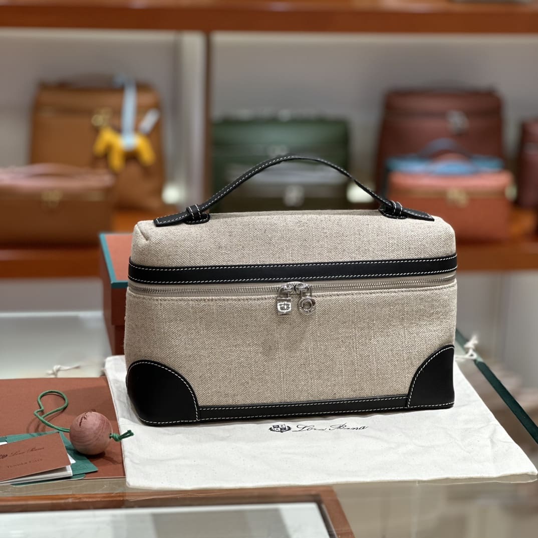 TÚI Loro Piana Women Extra bằng da bê kết hợp vải Canvas 19