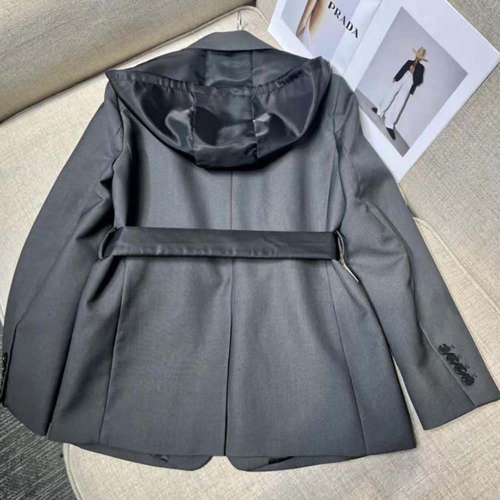ÁO Prada Women Single-breasted Wool and Re-Nylon Jacket-Black