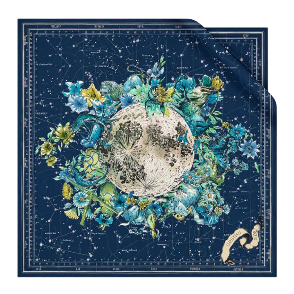 KHĂN Dior Women Zodiac Square Scarf Navy Blue Silk Twill