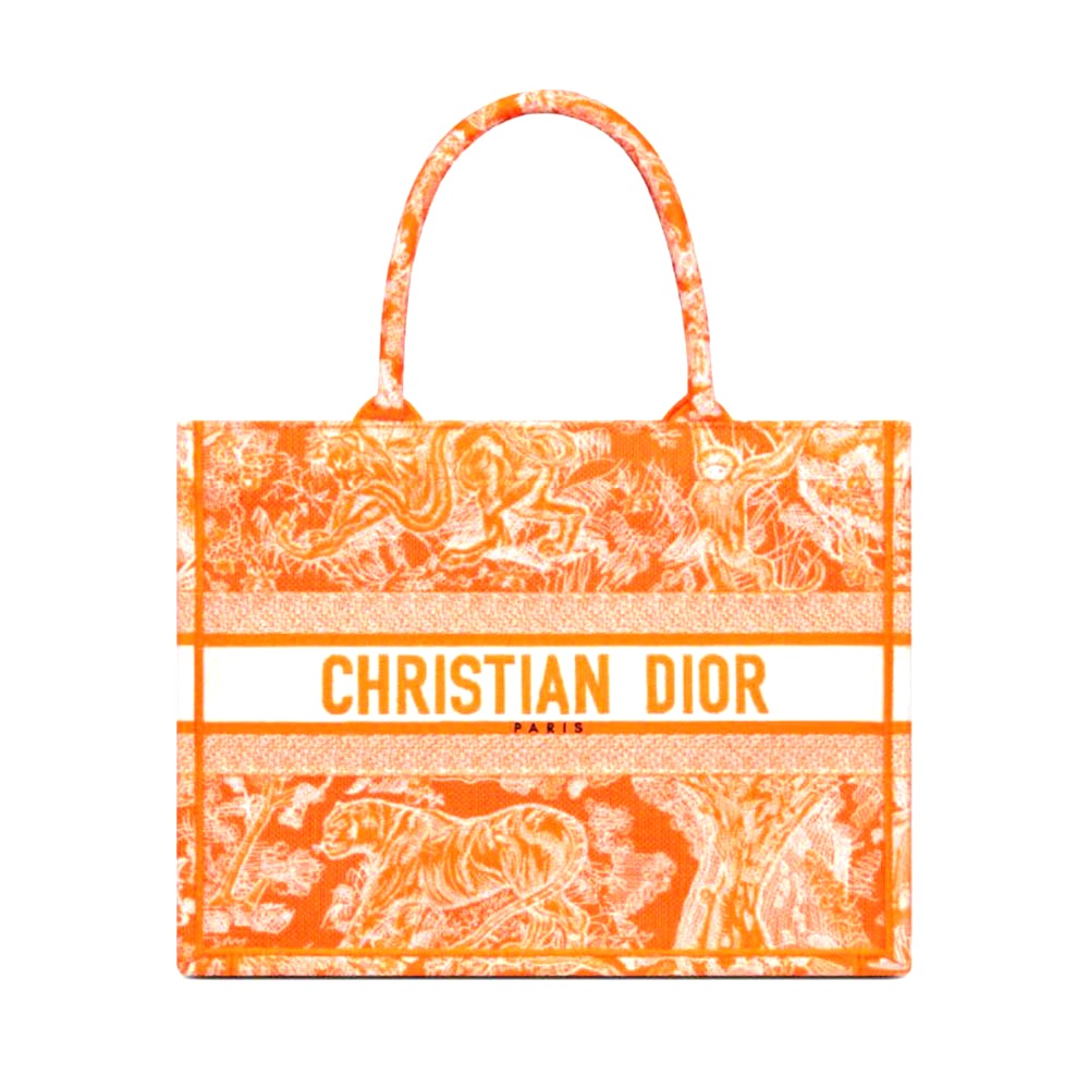 TÚI Dior Women Medium Dior Book Tote Fluorescent Orange Toile de Jouy Reverse Embroidery