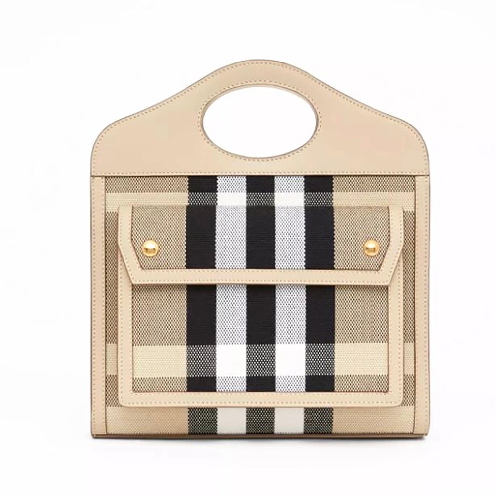 TÚI Burberry Women Mini Check Canvas and Leather Pocket Bag