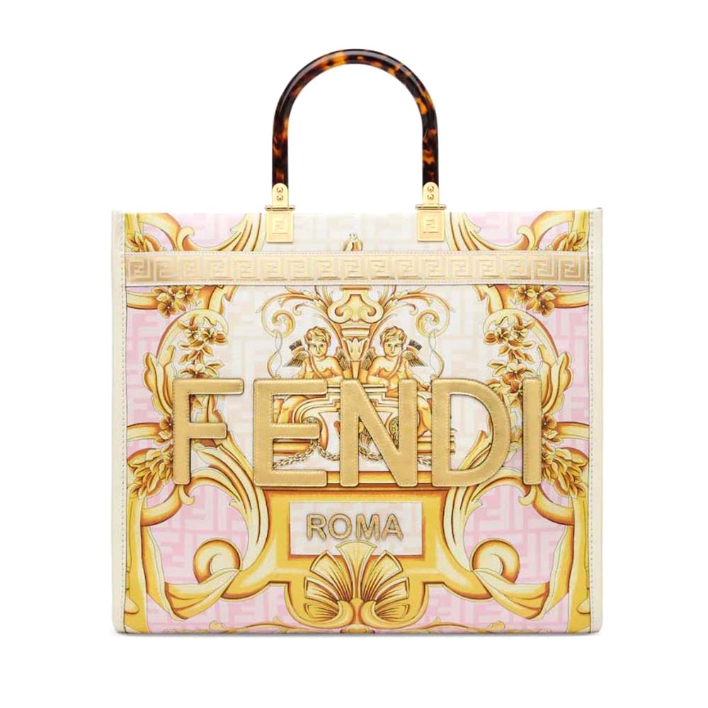 TÚI Fendi Women Sunshine Medium Fendace Printed White Leather Shopper