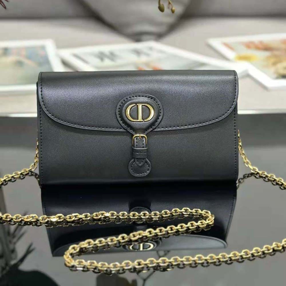 TÚI Dior Women Bobby East-west Pouch with Chain Black Smooth Calfskin