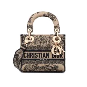 TÚI Dior Women Mini Lady D-lite Bag Brown Toile de Jouy Embroidery
