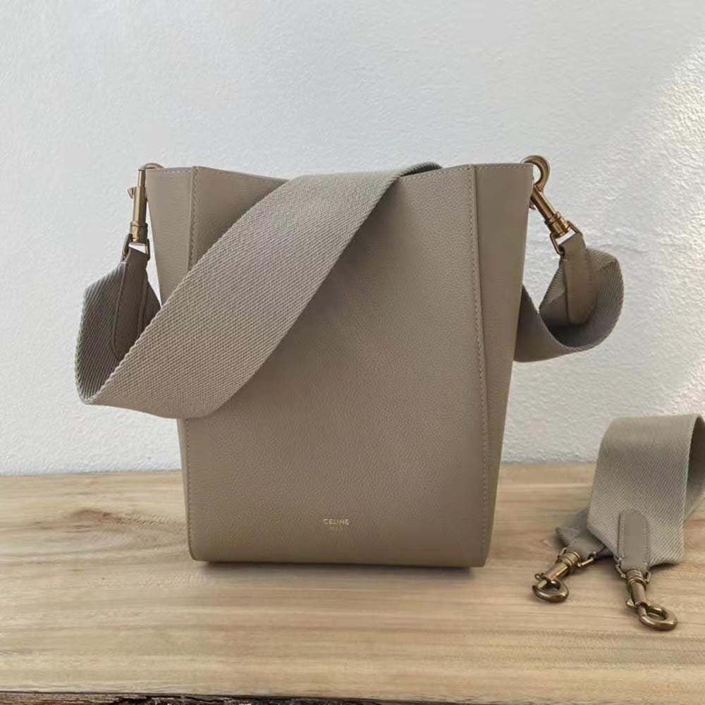TÚI Celine Women Sangle Small Bucket Bag in Soft Grained Calfskin-Brown