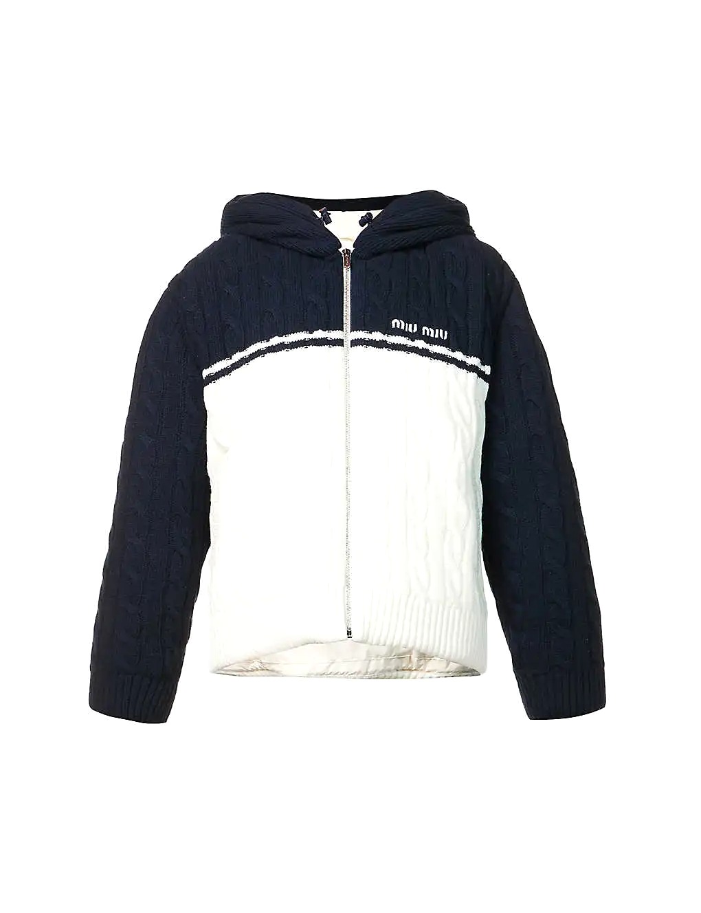 ÁO MIU MIU Logo-embroidered boxy-fit wool and cashmere-blend hooded jacket