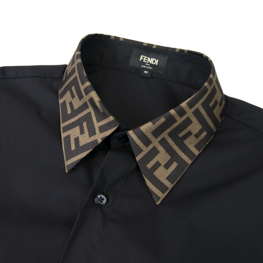 ÁO FENDI FF Logo Collar Long Sleeve Shirt Black
