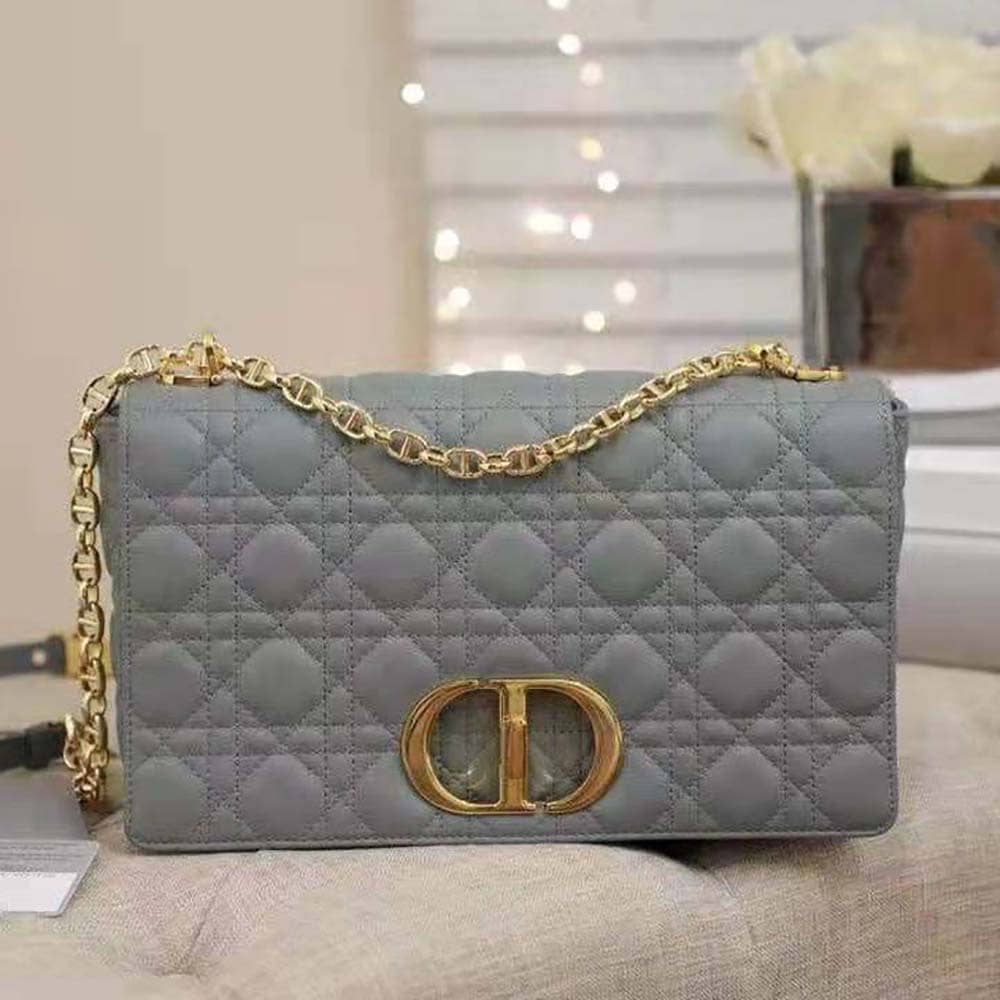 TÚI Dior Women Large Dior Caro Bag Supple Cannage Calfskin-Silver Top Quality