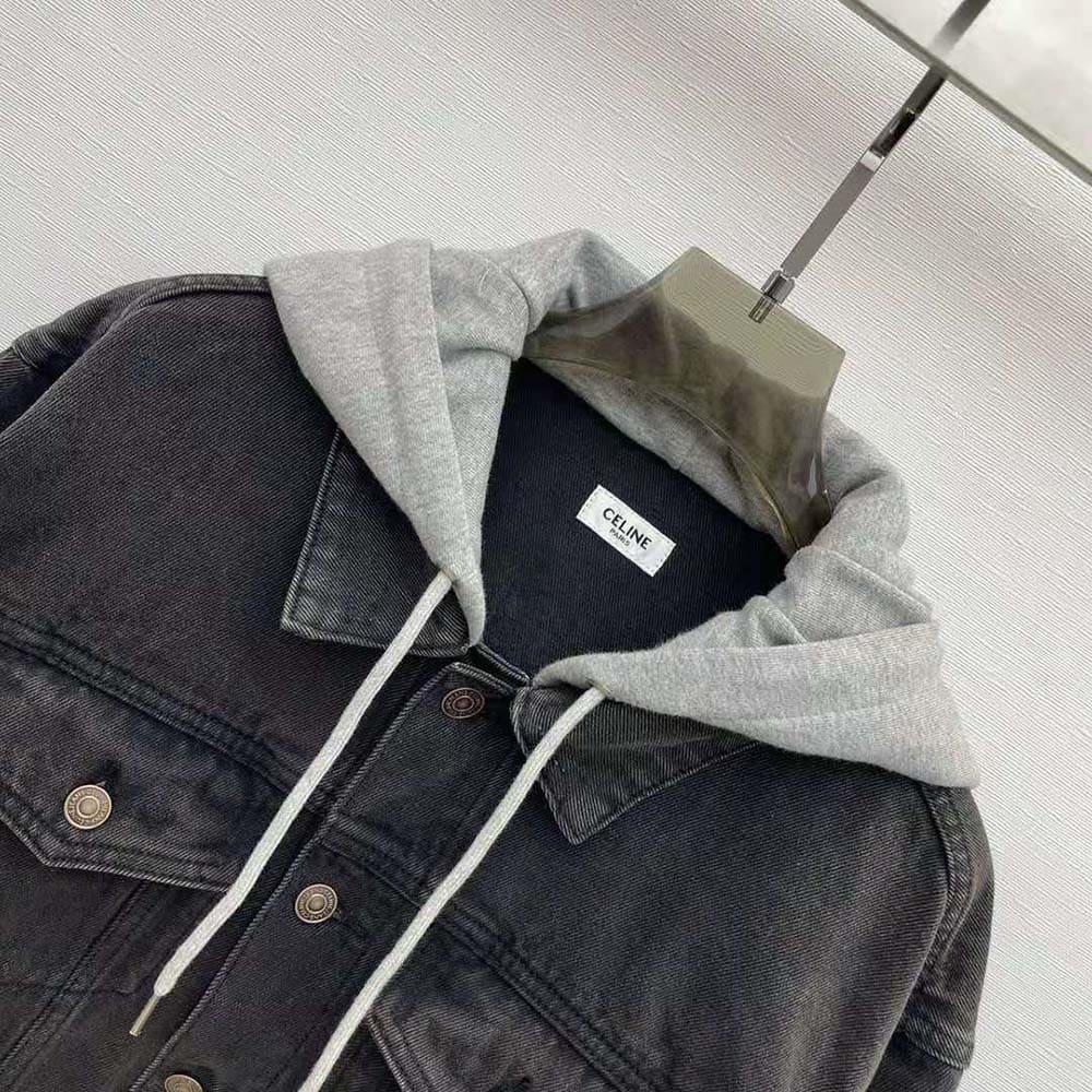 ÁO Celine Men Trucker Jacket in Charcoal Wash Denim