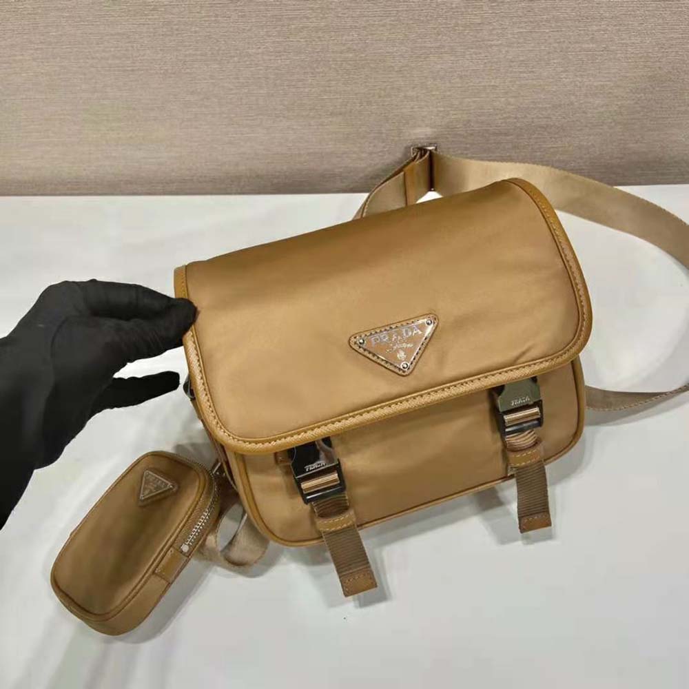 TÚI PRADA Men Re-Nylon and Saffiano Leather Shoulder Bag-Brown