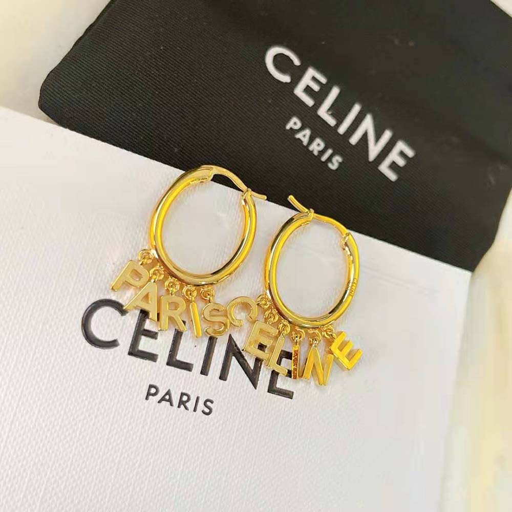 Bông tai Celine Women Paris Hoops in Brass with Gold Finish
