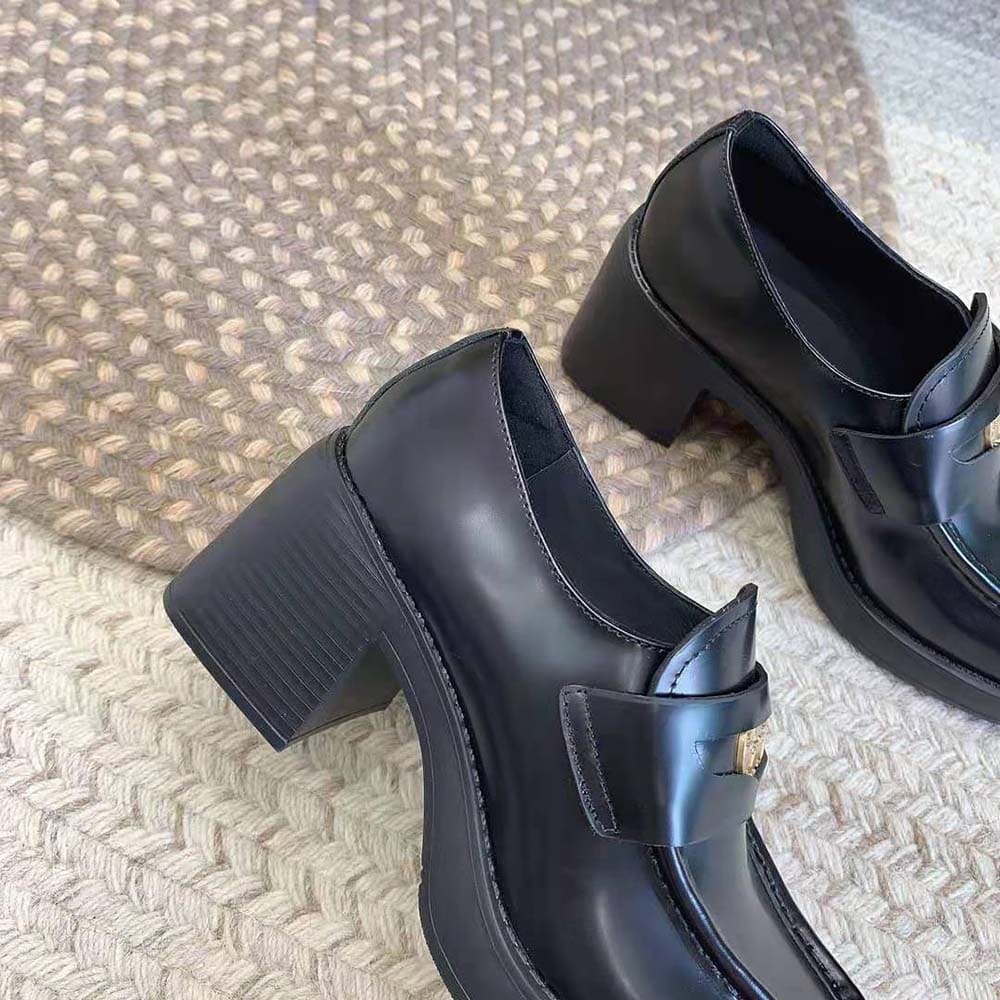 GIÀY Miu Miu Women Leather Penny Loafers in 75mm Heel Height-Black